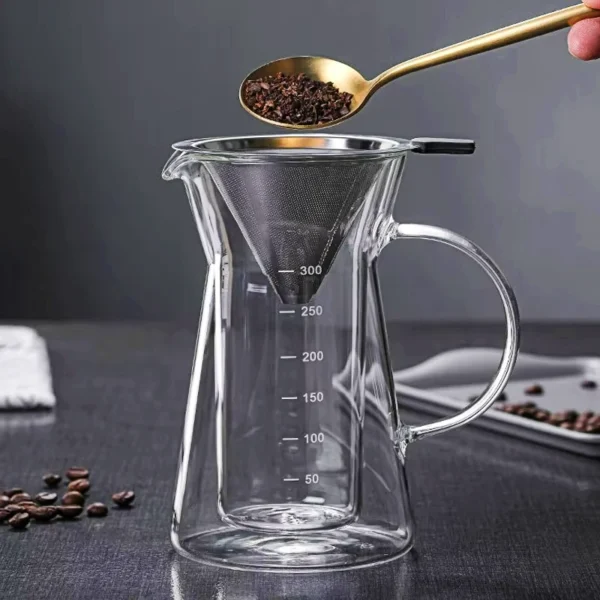 Cafetera de vidrio con filtro de acero