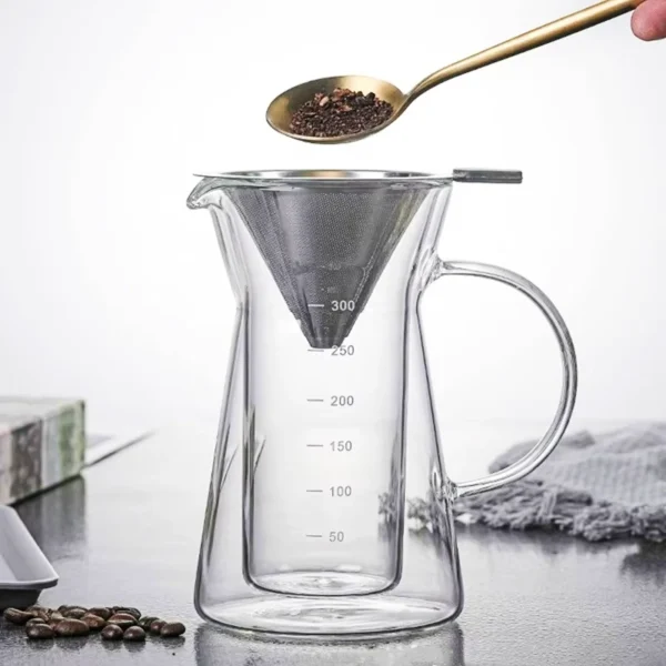 Cafetera de vidrio con filtro de acero